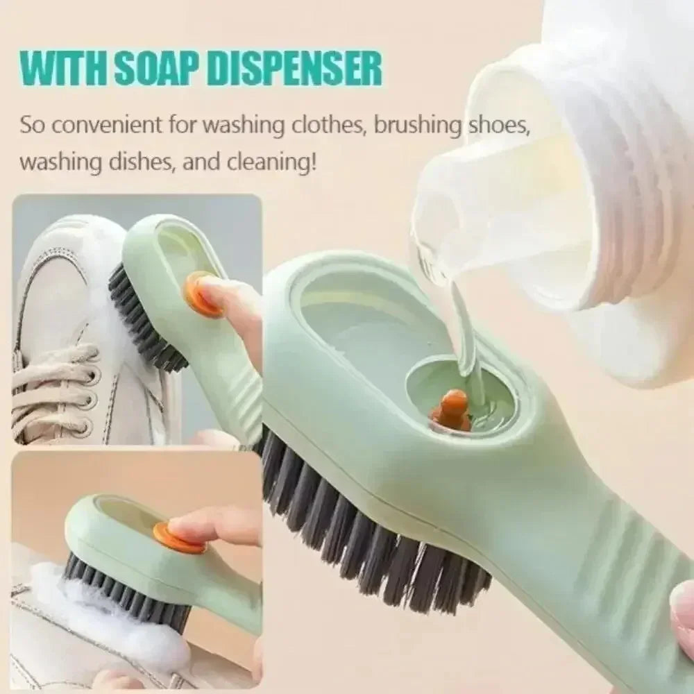 Cepillo de limpieza multifunción para zapatos, cepillo suave automático con dispensador de líquido, cepillo de mango largo para ropa, herramientas de limpieza para el hogar