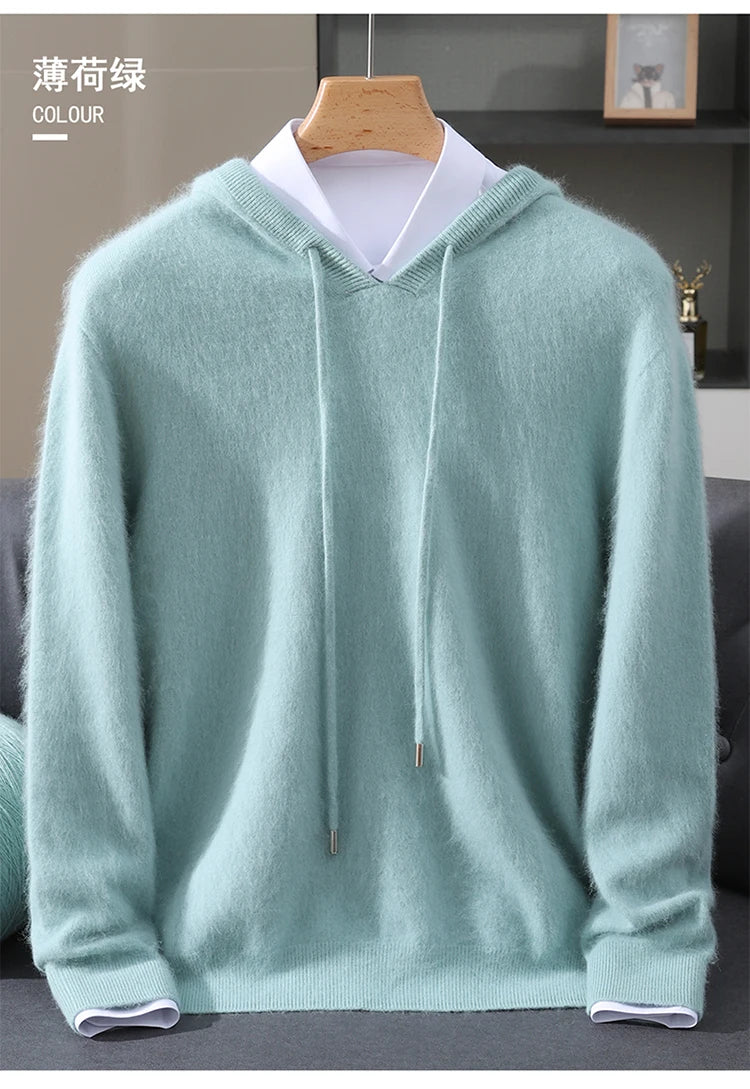 Jersey nuevo para hombre, suéter de cachemira de visón 100%, suéter informal de punto de negocios para otoño e invierno, suéter con capucha y cuello redondo para hombre, mangas completas