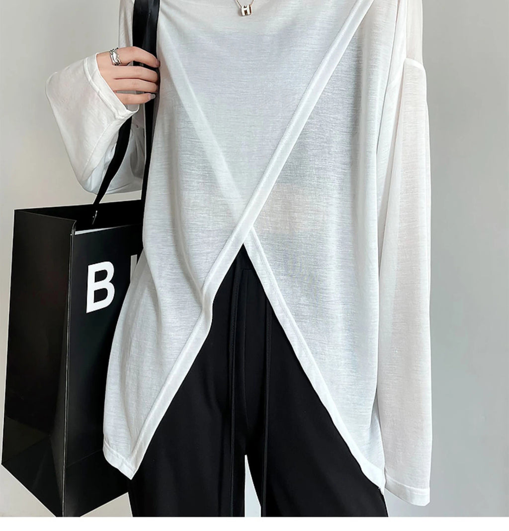 Verano elegante moda Harajuku Slim Fit ropa femenina suelta Casual todo fósforo camisetas sólido cuello redondo estilo fino camisetas de manga larga