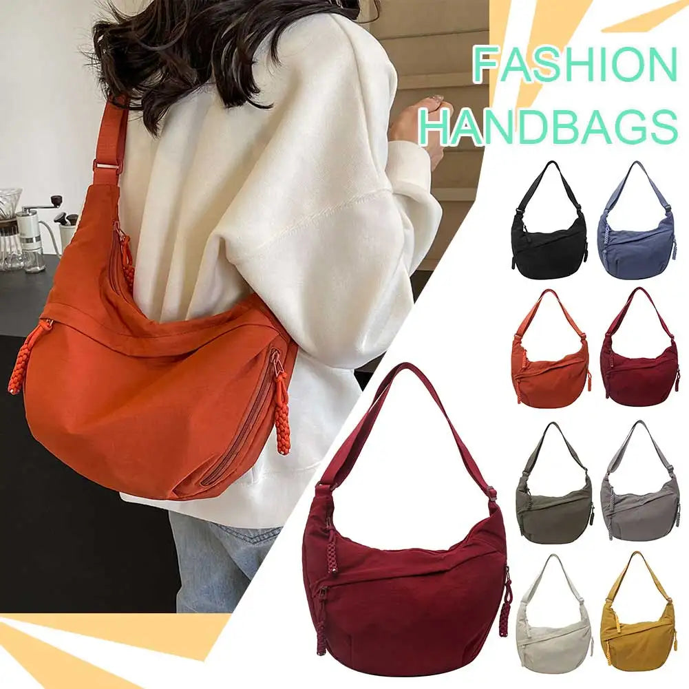 Bolso cruzado de media luna con múltiples bolsillos para mujer, bolsa de mensajero diaria de gran capacidad, correa ajustable, bolso Satchel Simple