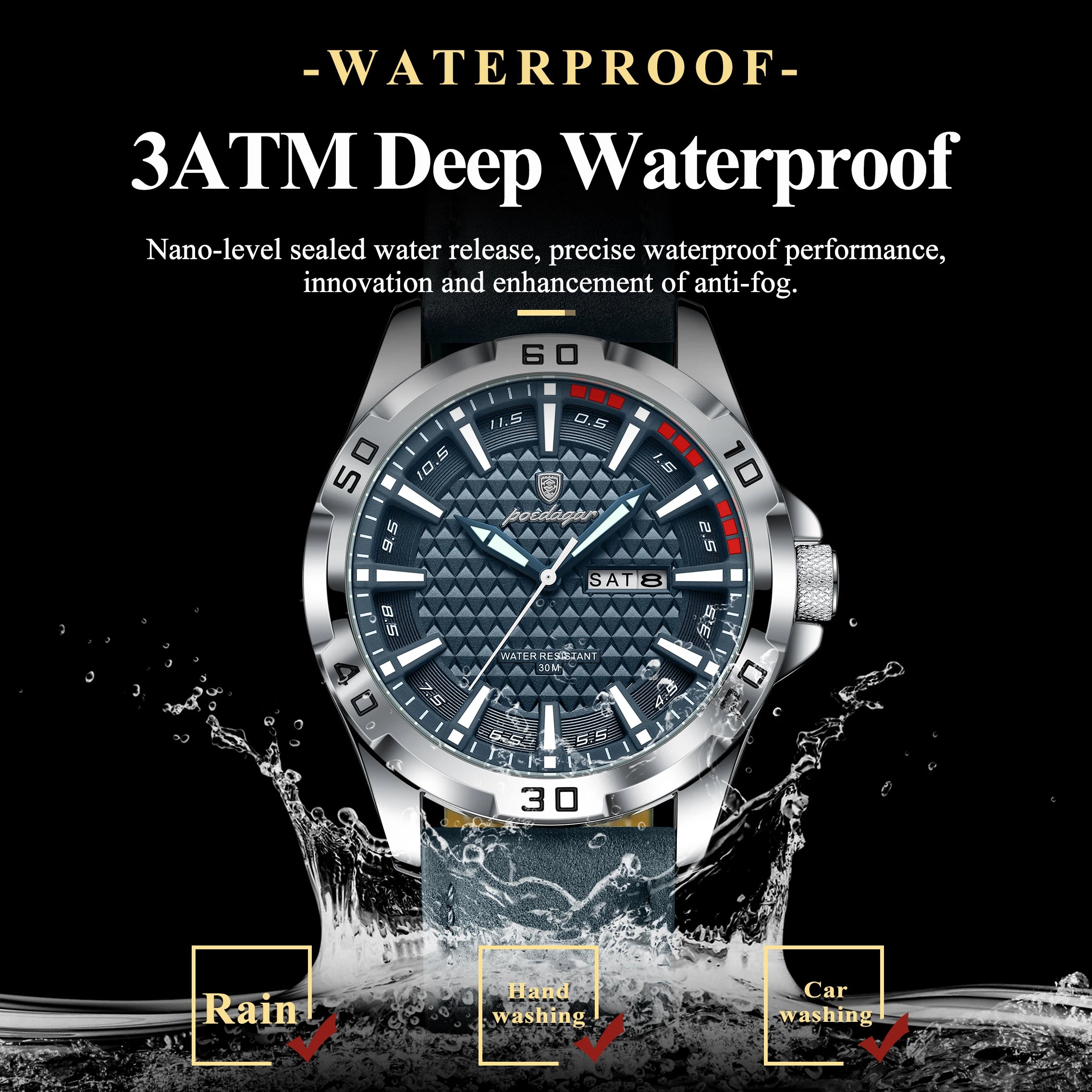 Reloj de pulsera POEDAGAR Original para hombre, Reloj de lujo resistente al agua con fecha luminosa y semana para hombre, relojes deportivos de cuero de cuarzo para hombre