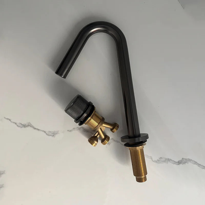 Grifo de baño de agua fría y caliente con cuerpo de cobre, juego de 2 piezas, grifo mezclador para lavabo