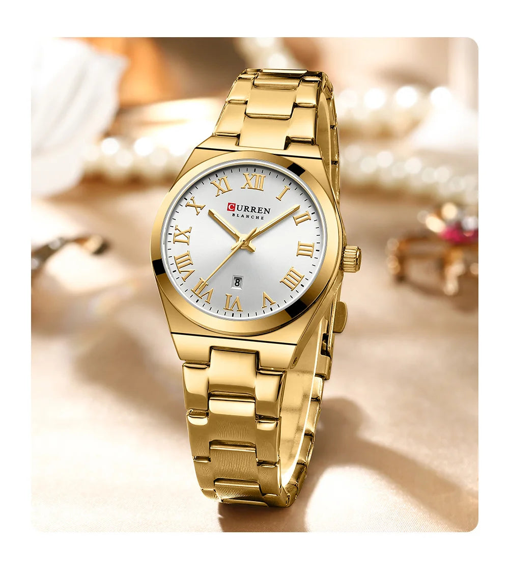Relojes CURREN de lujo para mujer, relojes de pulsera de cuarzo de acero inoxidable informales a la moda para mujer, regalo para novia resistente al agua