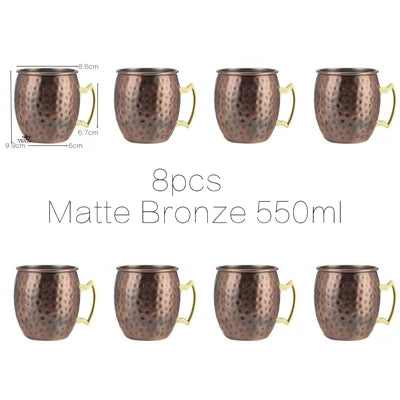 Juego de 8 Tazas de Cobre Martillado para Moscow Mule - Tazas de Acero Inoxidable para Servir Cerveza, Vino, Café y Cócteles