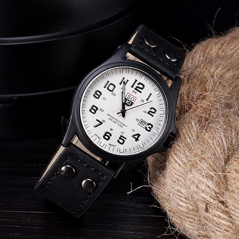 Reloj de cuarzo con esfera árabe para hombre, correa de cuero informal, calendario, relojes deportivos