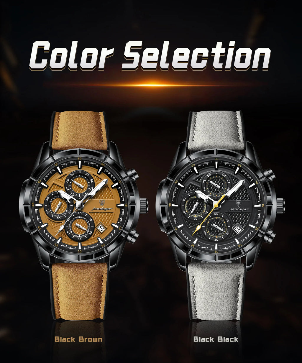 Reloj de pulsera POEDAGAR de lujo para hombre, relojes de cuarzo de cuero originales para hombre, cronógrafo con fecha, reloj luminoso resistente al agua para hombre + caja