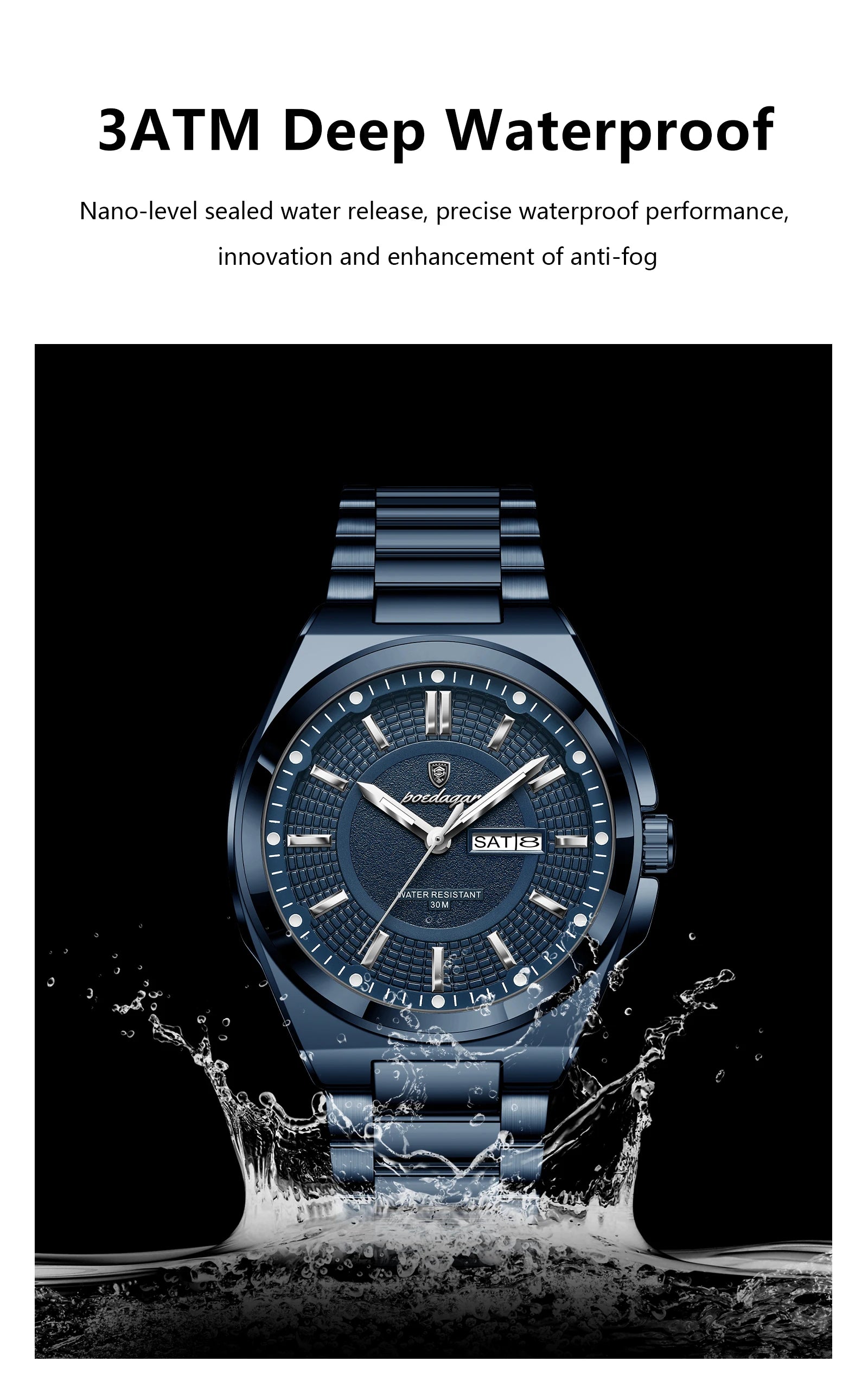Reloj deportivo POEDAGAR Original para hombre, Reloj de pulsera de cuarzo con fecha y semana de lujo para hombre, relojes luminosos resistentes al agua de acero inoxidable para hombre