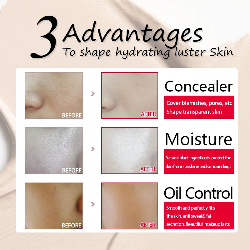 LAIKOU Base de maquillaje Base líquida facial crema BB corrector hidratante control de aceite blanqueamiento maquillaje Maquiagem resistente al agua 40g