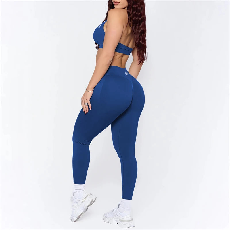 Women's Yoga Set - Ruched Butt Lifting Leggings and Impact Sports Bra, Seamless Outfits, Sexy Halter Gym Bra Set, 2025