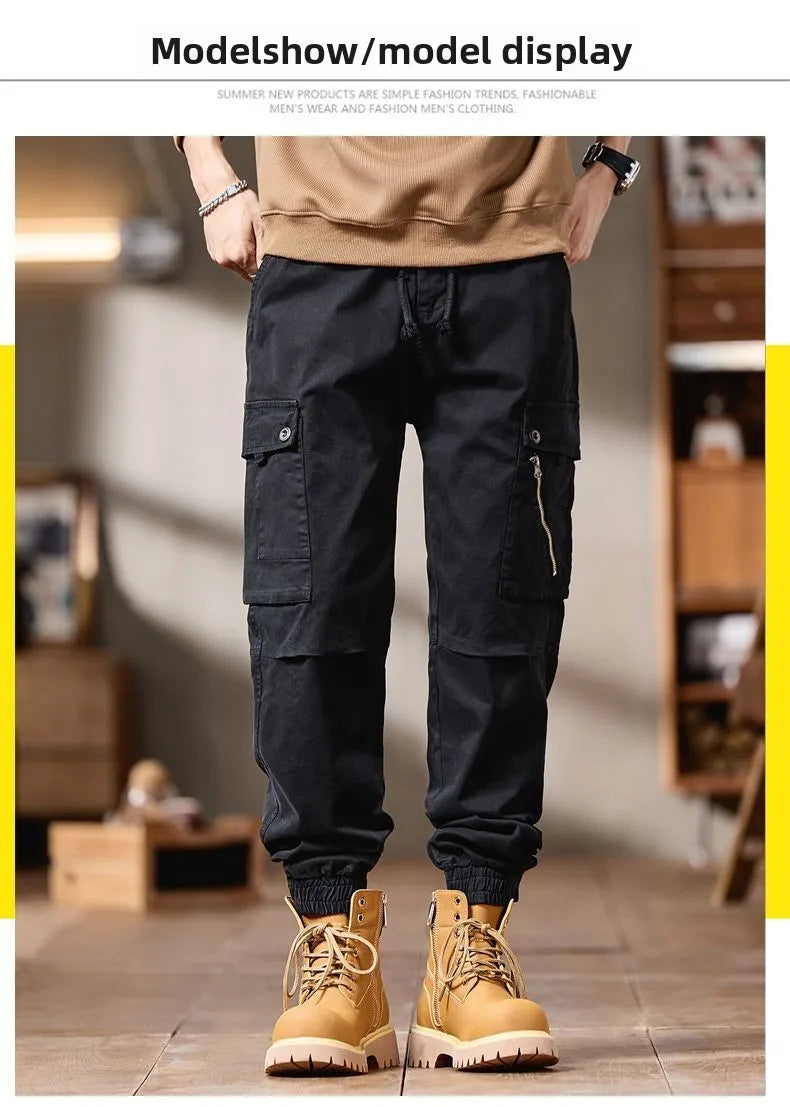Pantalones Cargo avanzados para hombre, pantalones informales de marca a la moda para motocicleta, pantalones rectos ajustados elásticos multibolsectos para Otoño e Invierno para hombre