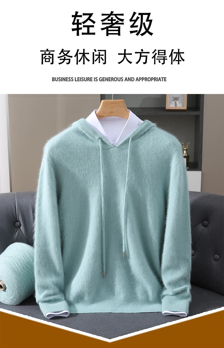 Jersey nuevo para hombre, suéter de cachemira de visón 100%, suéter informal de punto de negocios para otoño e invierno, suéter con capucha y cuello redondo para hombre, mangas completas