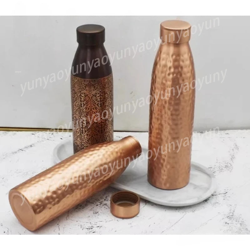 Botella de Agua Hecha a Mano de Cobre Puro, Recipiente para Yoga y Deportes al Aire Libre, Cantimplora Metálica Tradicional