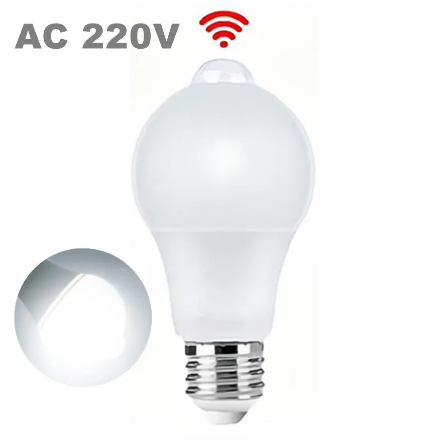 Bombilla LED con Sensor de movimiento E27, 9W, 12W, 18W, 20W, lámpara LED con Sensor PIR, luz nocturna de encendido/apagado automático para iluminación de estacionamiento del hogar, 110V, 220V