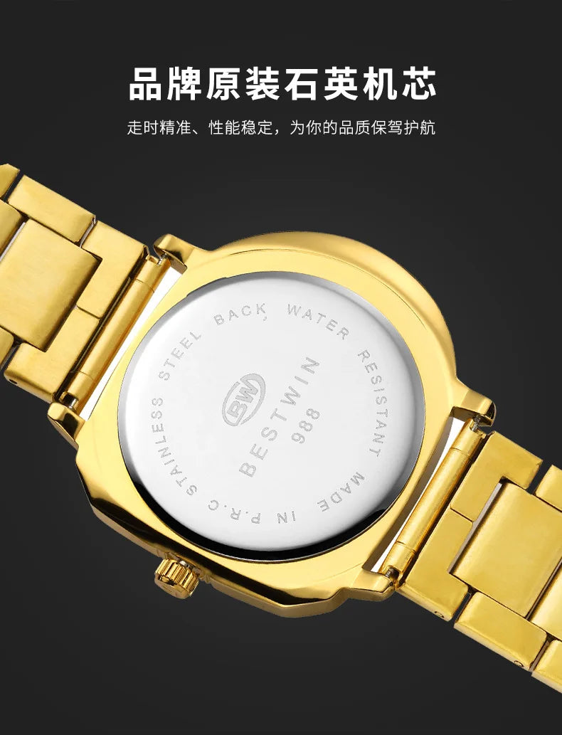 Relojes dorados de lujo para hombre, diseño único, banda de acero inoxidable, Dropship dorado, reloj masculino de alta calidad