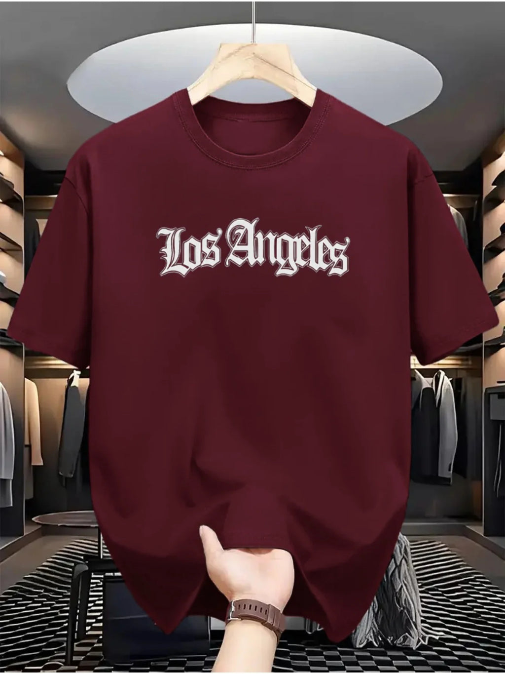 Camiseta deportiva holgada informal a la moda de algodón 100% de verano para hombre, camiseta de manga corta con estampado de letras de Los Ángeles y cuello redondo