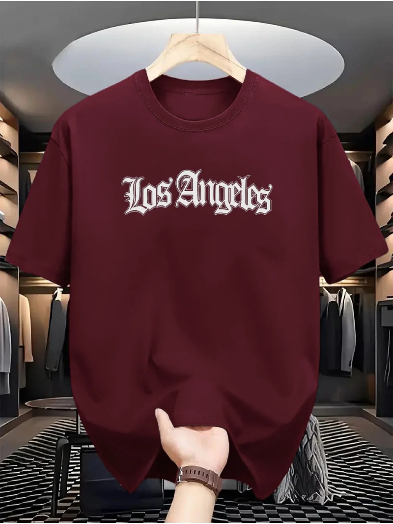 Camiseta deportiva holgada informal a la moda de algodón 100% de verano para hombre, camiseta de manga corta con estampado de letras de Los Ángeles y cuello redondo