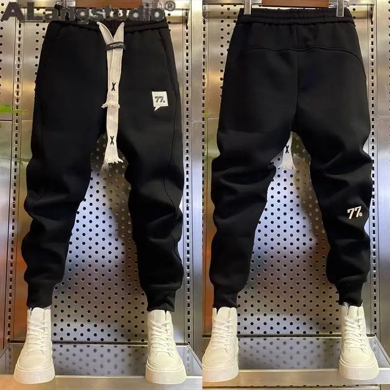 Pantalones bombachos de forro polar grueso para hombre, ropa deportiva informal, ropa de calle, otoño e invierno, novedad de 2024
