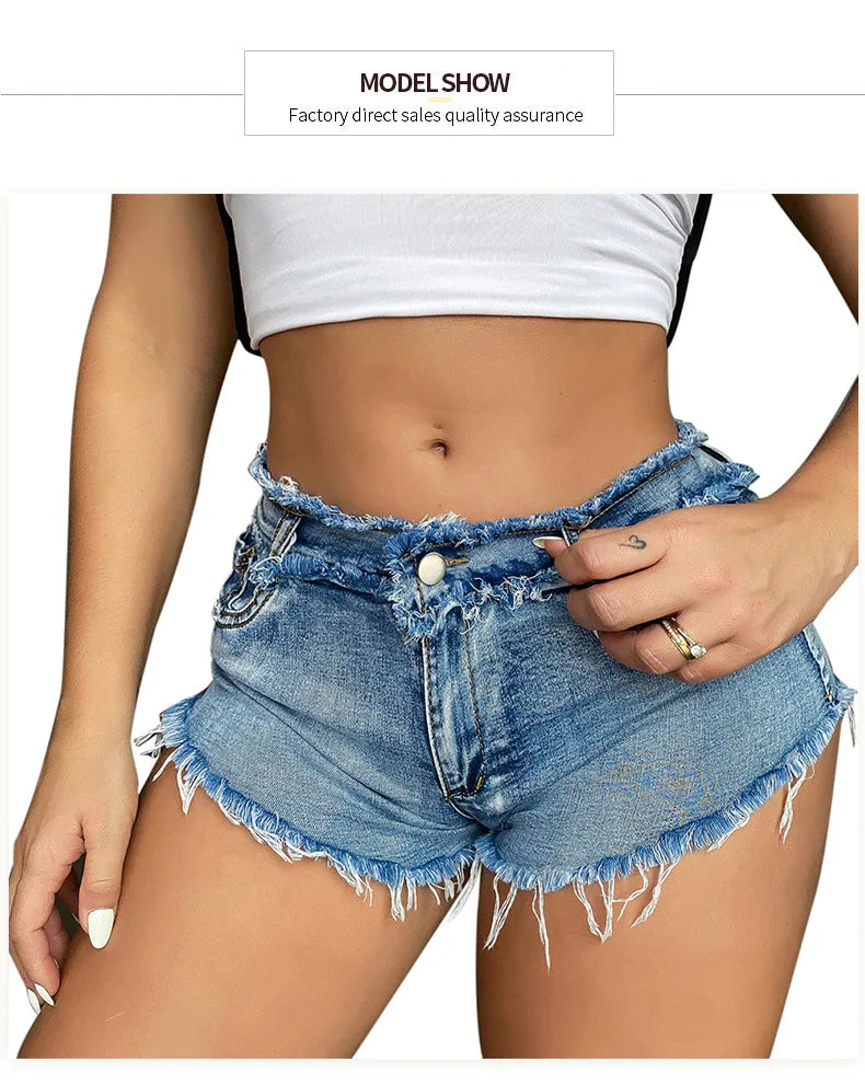 Pantalones Cortos elásticos con agujeros para Mujer, Vaqueros sexys De cintura baja, ropa De verano, 2022