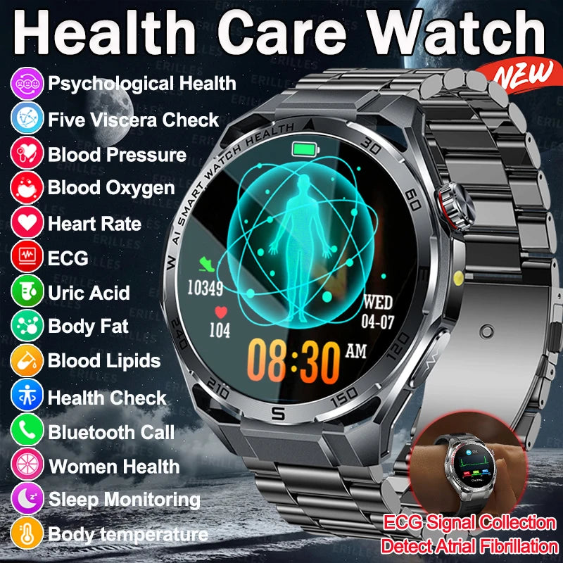 Nuevo Reloj Inteligente Médico con IA para Oxígeno en Sangre 2026, ECG Preciso, Ácido Úrico, Presión Arterial, Grasa Corporal, Fitness, Resistente al Agua
