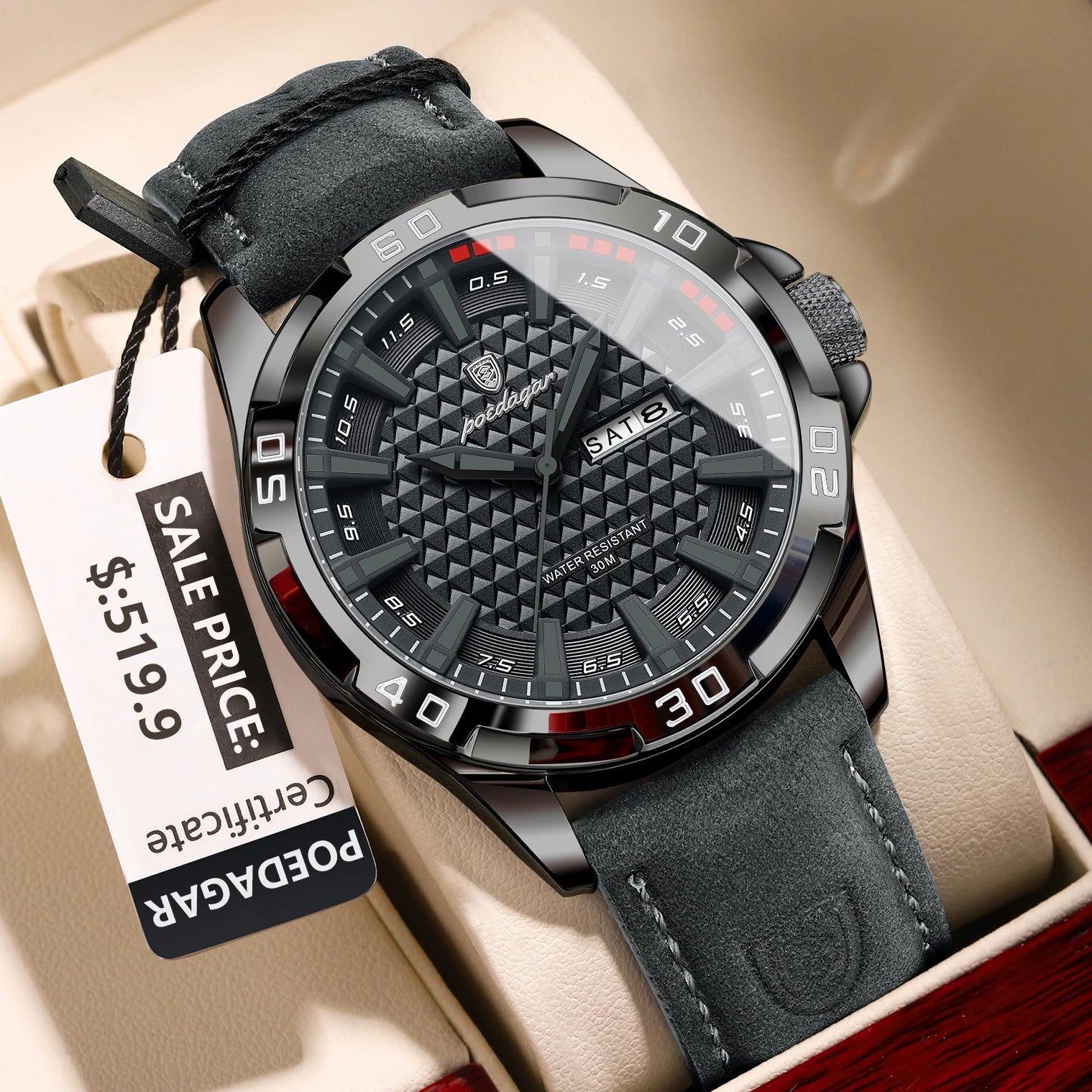 Reloj de pulsera POEDAGAR Original para hombre, Reloj de lujo resistente al agua con fecha luminosa y semana para hombre, relojes deportivos de cuero de cuarzo para hombre