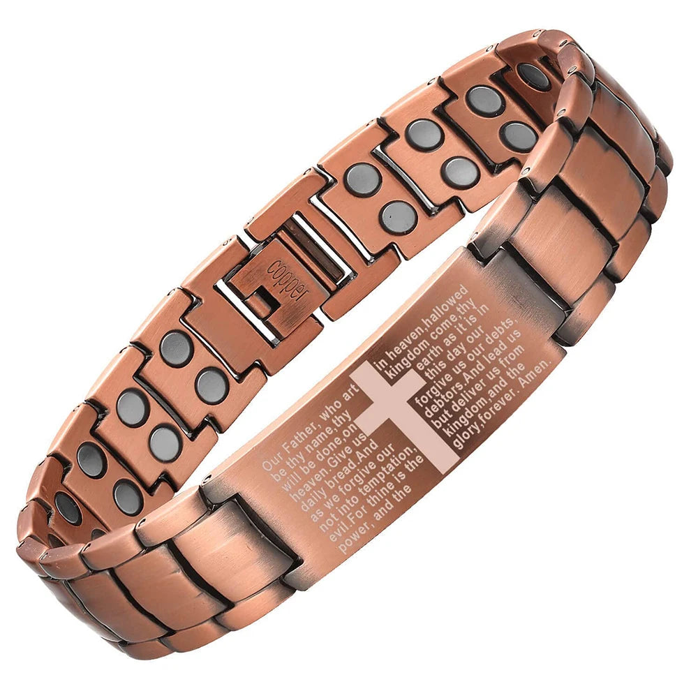 Pulsera de cobre magnética completa en forma de cruz de estilo Retro de moda, pulsera de piedra magnética de fantasma oscuro, joyería de Halloween/Navidad