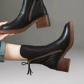 Botines de tacón alto para mujer, botas cortas de cuero con punta redonda, botas de tacón grueso, botines con cremallera lateral, tacón de plataforma para mujer