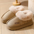 2025 botas de invierno de piel sintética rosa para el hogar para mujer nuevas botas cortas de nieve de gamuza sintética zapatos acolchados cálidos de fondo grueso antideslizantes de felpa para mujer