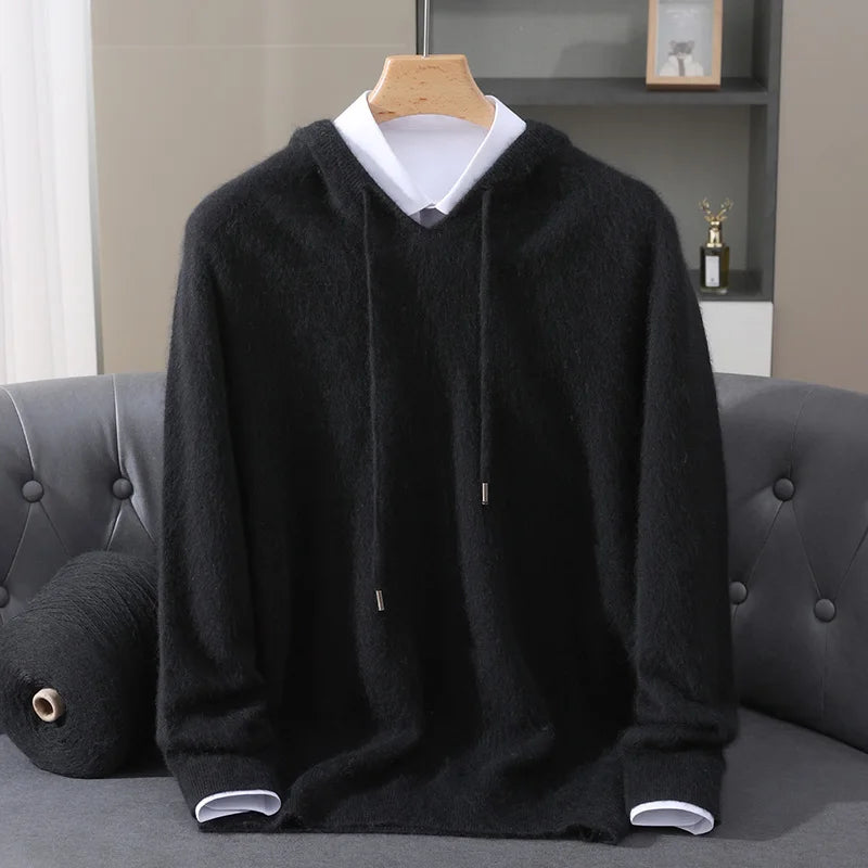 Jersey nuevo para hombre, suéter de cachemira de visón 100%, suéter informal de punto de negocios para otoño e invierno, suéter con capucha y cuello redondo para hombre, mangas completas