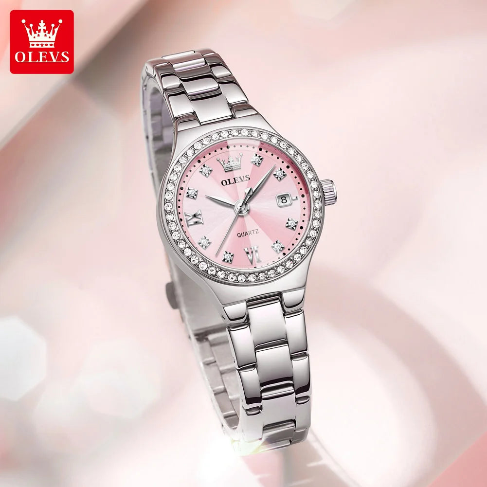 OLEVS Brand Original Quartz Watch Women Watch Fashion Waterproof Luminous Stainless Steel Diamond Date Women's Watch Reloj