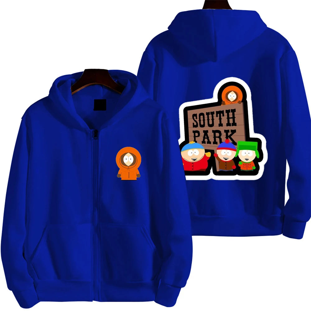 2025 nueva moda South Park dibujos animados Anime hombres Sudadera con capucha Otoño/Invierno mujeres cremallera sudadera pareja abrigo