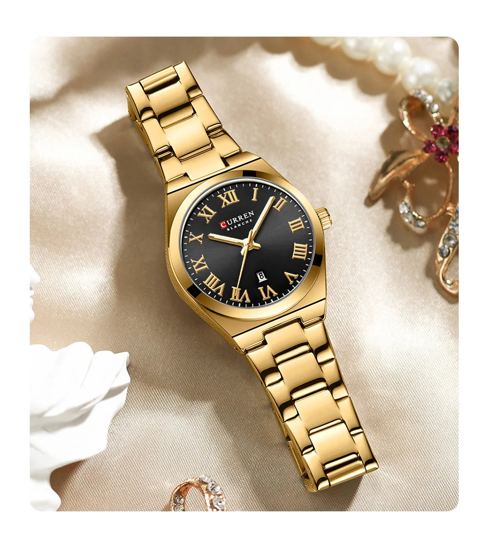 Relojes CURREN de lujo para mujer, relojes de pulsera de cuarzo de acero inoxidable informales a la moda para mujer, regalo para novia resistente al agua