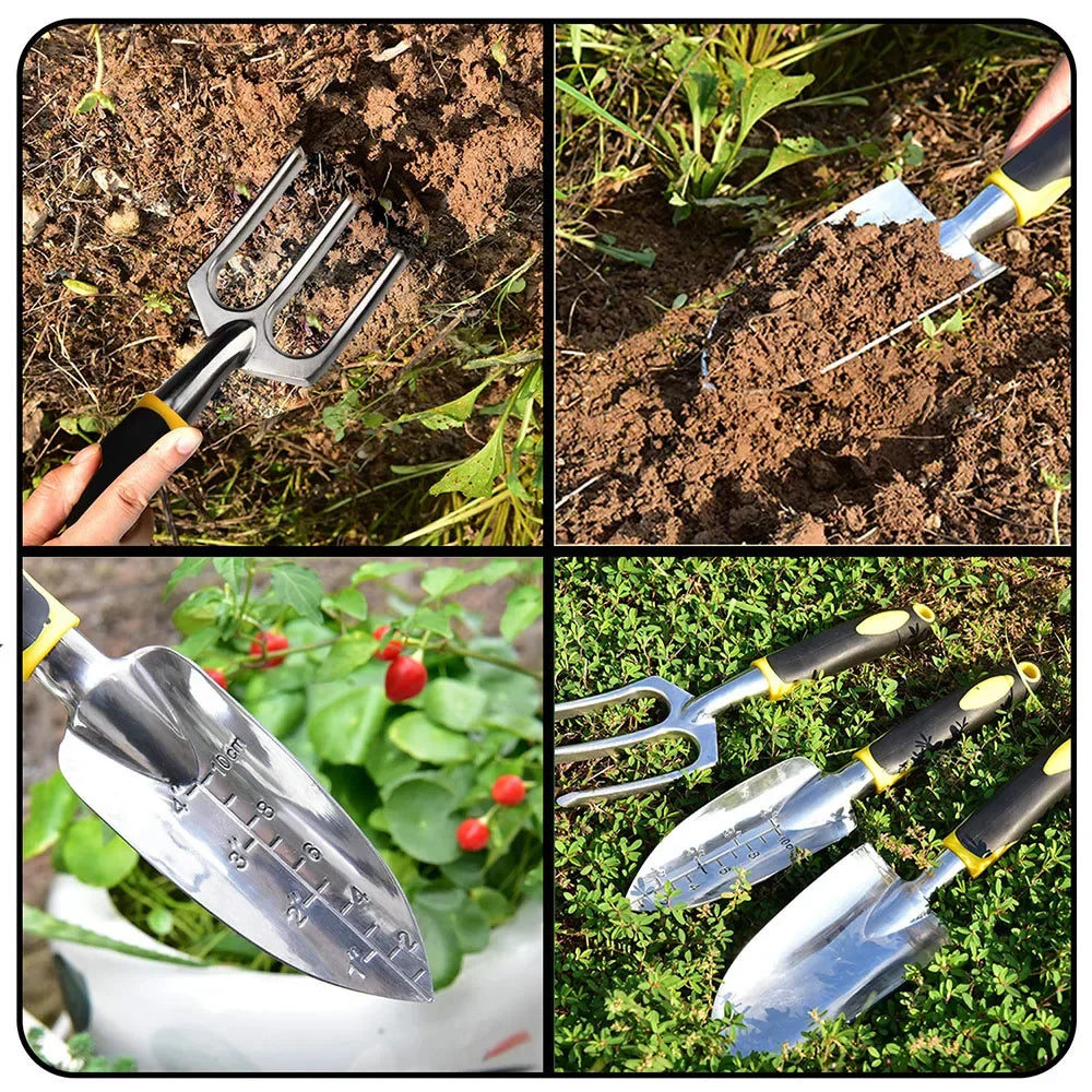 Juego de Herramientas de jardín con paleta, rastrillo de mano cultivador, paleta de trasplante, guantes de jardinería para deshierbe, aflojamiento del suelo, paquete de 4