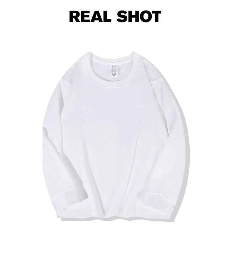 Camiseta de manga larga para hombre y mujer, camisa 100% de algodón de gran tamaño, Color puro, ropa de calle para invierno y otoño, 230GSM
