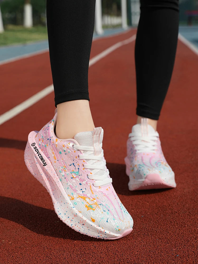 Zapatillas Deportivas para Mujer con Placa de Carbono Degradada, Amortiguadoras, Transpirables, Ligeras y Antideslizantes