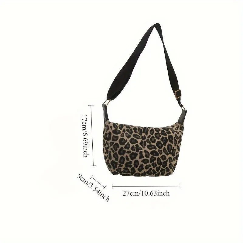 Bolso cruzado con estampado de leopardo para mujer, elegante bolso pequeño de nailon duradero con cómoda correa ancha para ir de compras, oficina, viajes