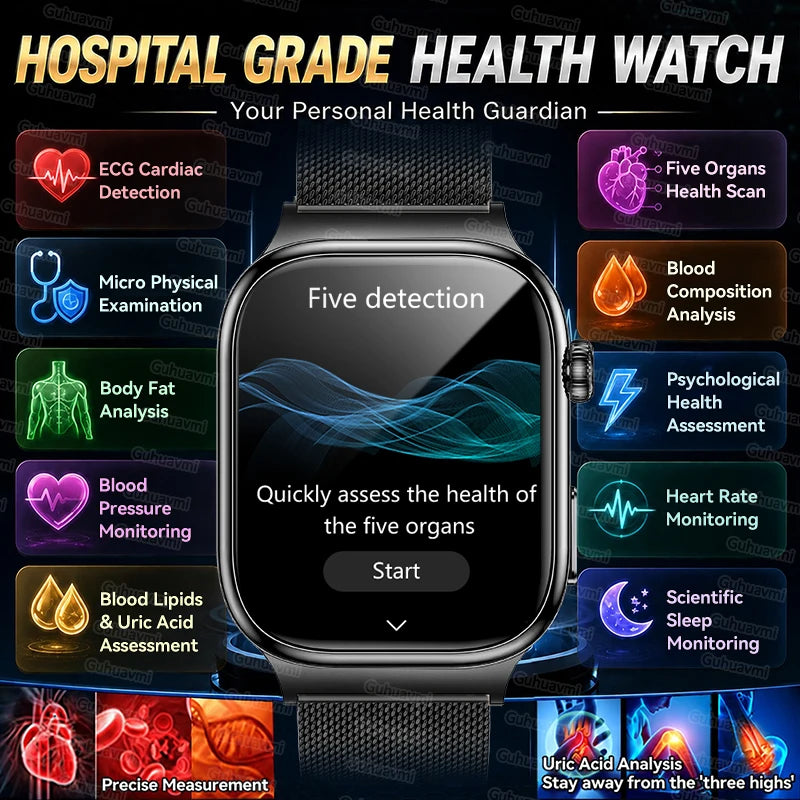 Nuevo Reloj Inteligente de Salud Nivel Hospitalario 2026 con Medición de Grasa Corporal, ECG, Oxígeno en Sangre, Presión Arterial, Pantalla AMOLED HD, Llamadas y Funciones Deportivas para Hombre