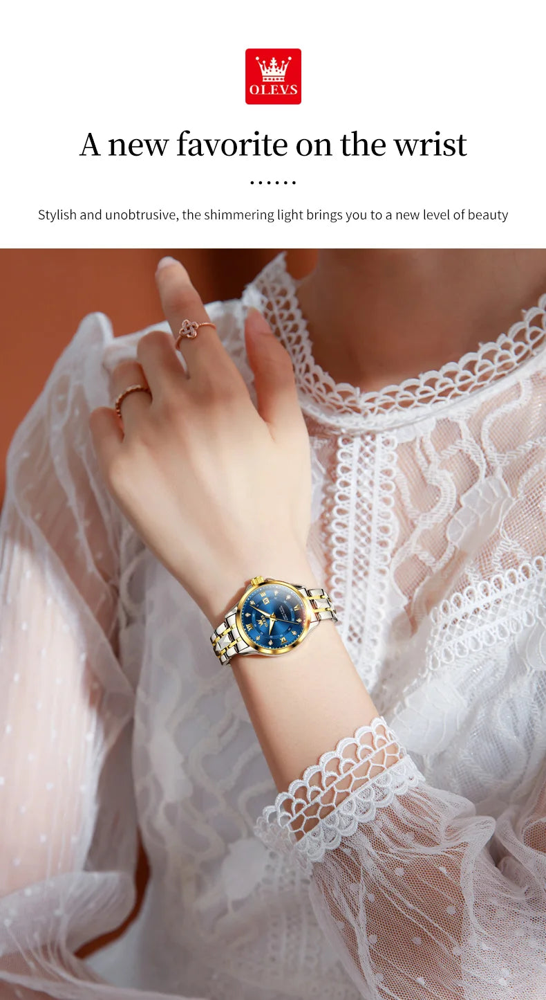 OLEVS, reloj de cuarzo Original superior para parejas, reloj de lujo con esfera de diamante a escala romana para hombres y mujeres, reloj de mano resistente al agua con correa de rombos