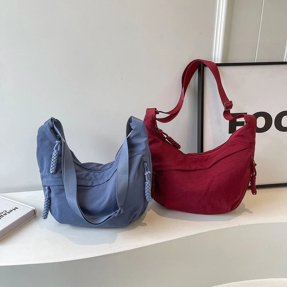 Bolso cruzado de media luna con múltiples bolsillos para mujer, bolsa de mensajero diaria de gran capacidad, correa ajustable, bolso Satchel Simple