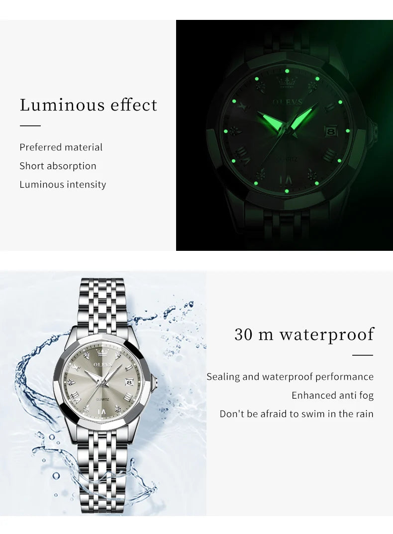 Reloj de Pulsera OLEVS 9931 para Mujer, Elegante, de Primera Marca, con Espejo en Forma de Rombo, Cuarzo Original, Diamantes, Acero Inoxidable, a la Moda, Resistente al Agua