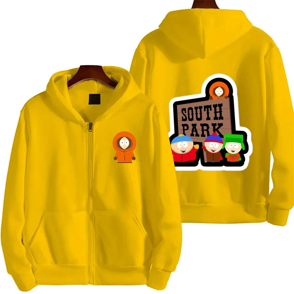 2025 nueva moda South Park dibujos animados Anime hombres Sudadera con capucha Otoño/Invierno mujeres cremallera sudadera pareja abrigo