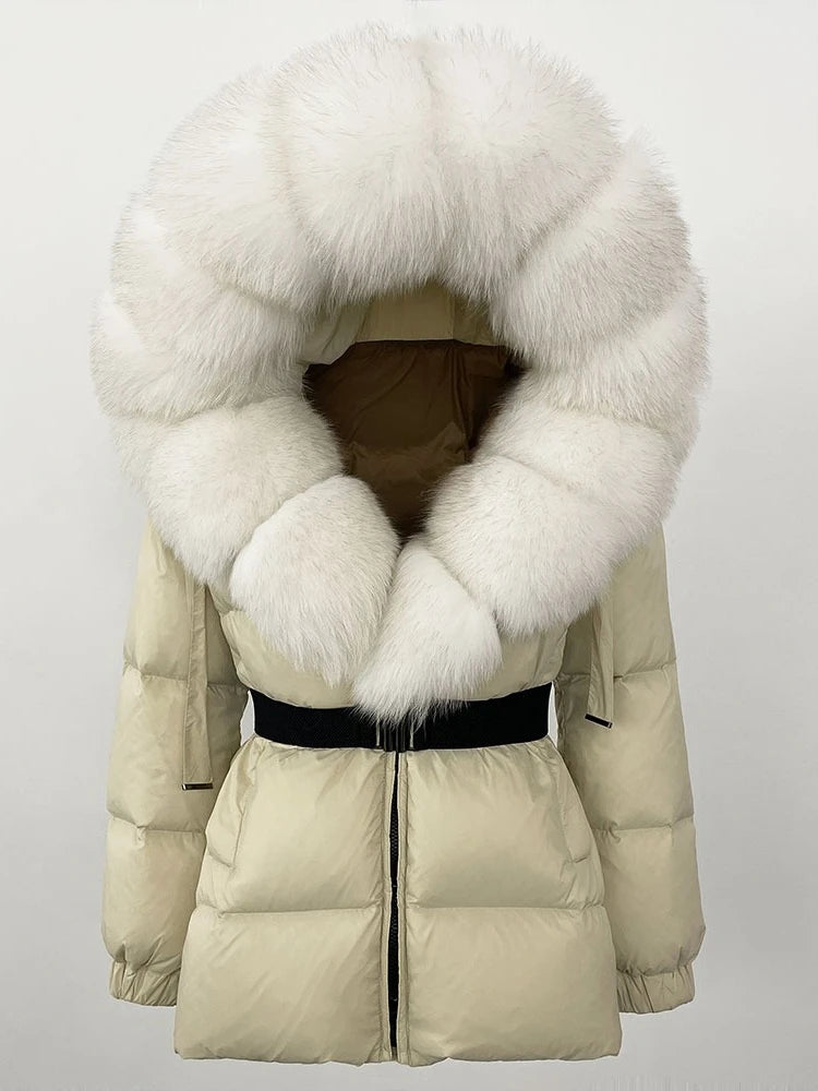 OFTBUY 2025 new women's winter clothing, white duck down coat, natural fox fur hooded jacket, fashionable warm padded jacket for women