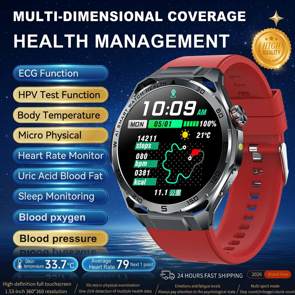 Nuevo Reloj Inteligente Médico con IA para Oxígeno en Sangre 2026, ECG Preciso, Ácido Úrico, Presión Arterial, Grasa Corporal, Fitness, Resistente al Agua