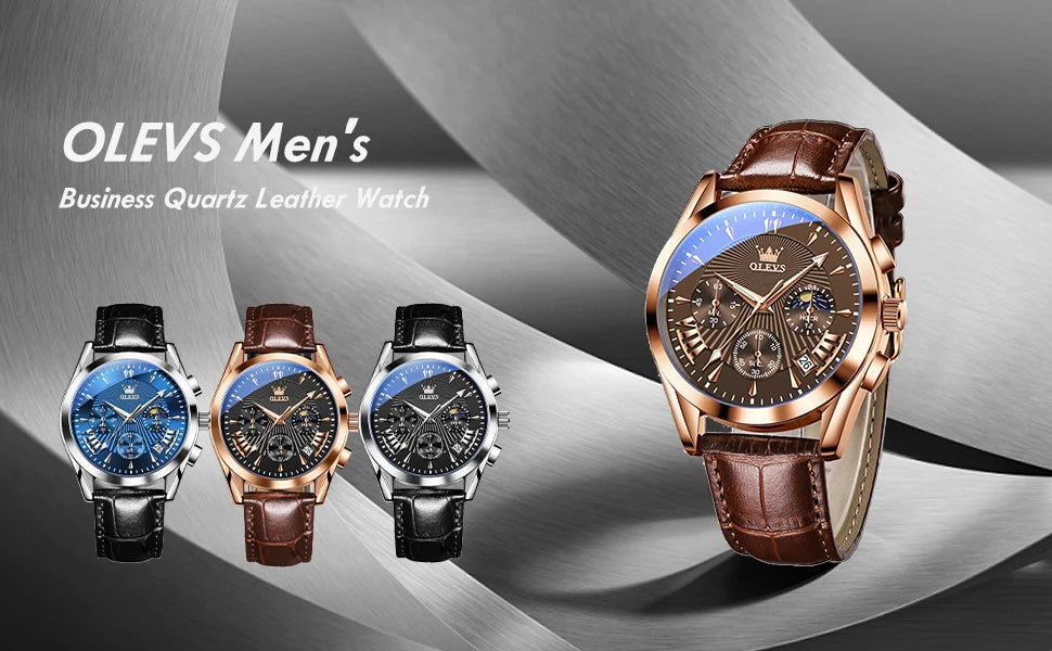 OLEVS-reloj de cuarzo resistente al agua para hombre, cronógrafo de pulsera con correa de cuero, marca de lujo Original, alta calidad, a la moda