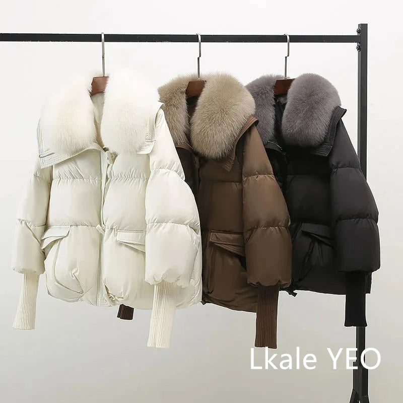 Parka de invierno para mujer, abrigo informal versión coreana, prendas de vestir exteriores para mujer, temperamento grueso, cuello de piel grande, Chaqueta de algodón para mujer 2025