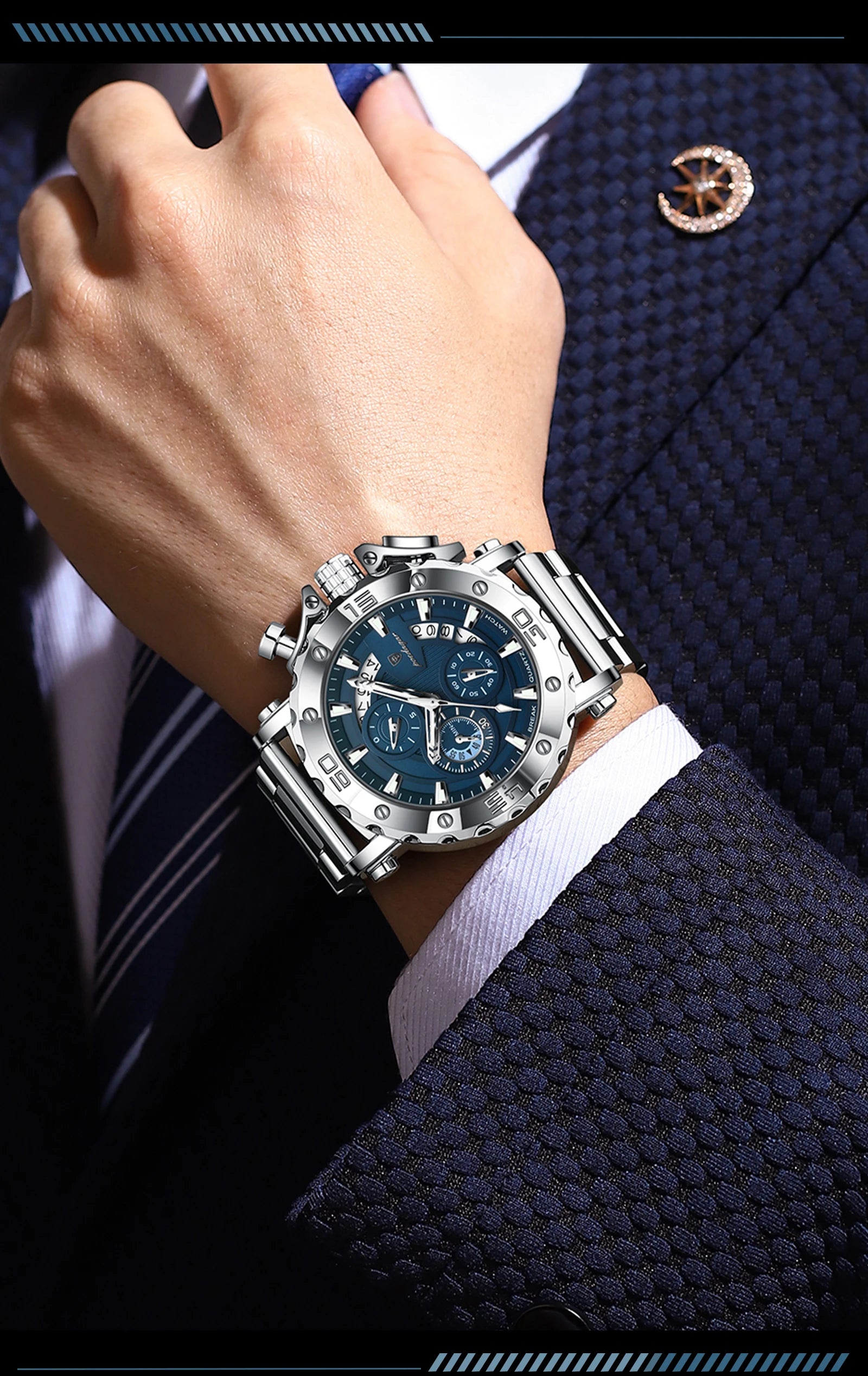 Reloj POEDAGAR de lujo para hombre, calendario luminoso, resistente al agua, Reloj para hombre, cronógrafo masculino, relojes de cuarzo de acero inoxidable para hombre