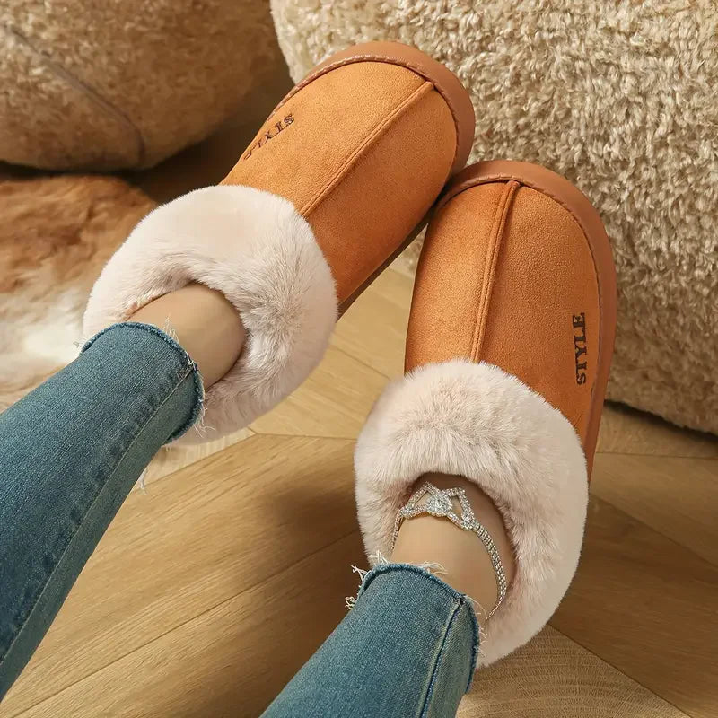 2025 botas de invierno de piel sintética rosa para el hogar para mujer nuevas botas cortas de nieve de gamuza sintética zapatos acolchados cálidos de fondo grueso antideslizantes de felpa para mujer