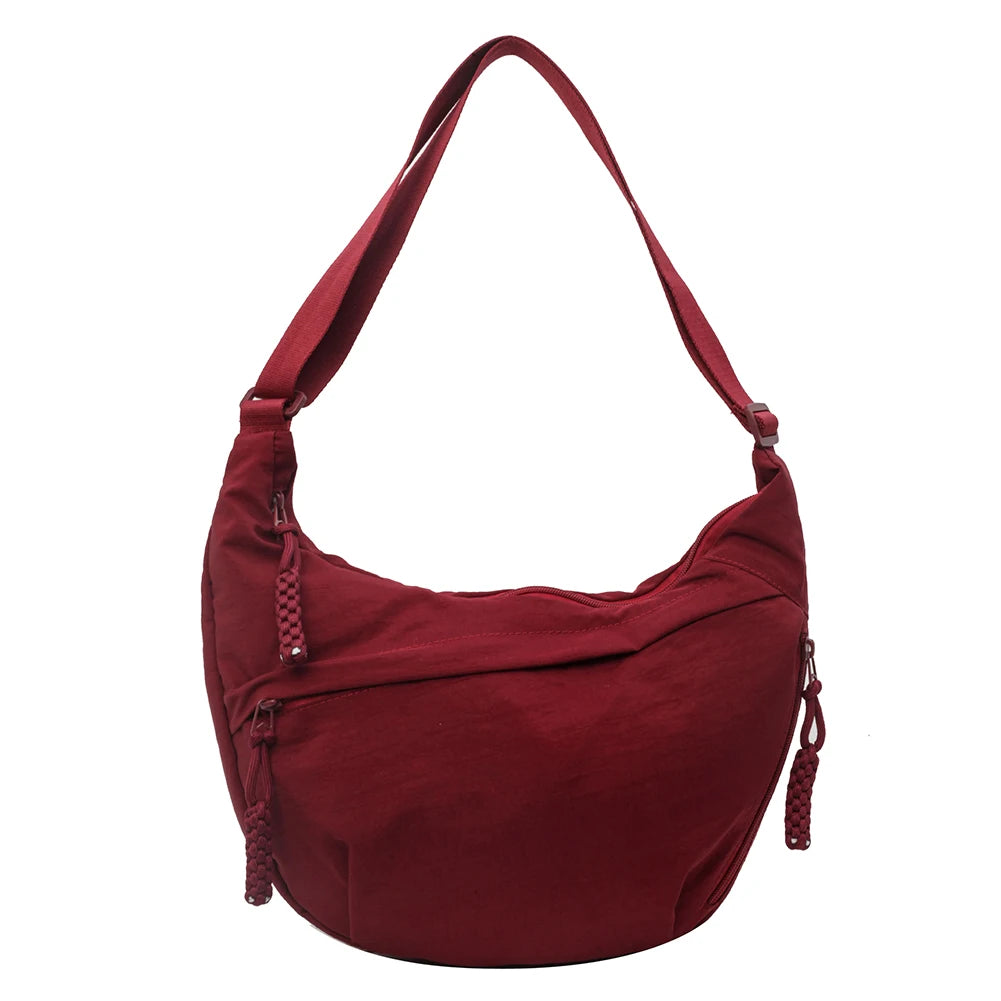 Bolso cruzado de media luna con múltiples bolsillos para mujer, bolsa de mensajero diaria de gran capacidad, correa ajustable, bolso Satchel Simple