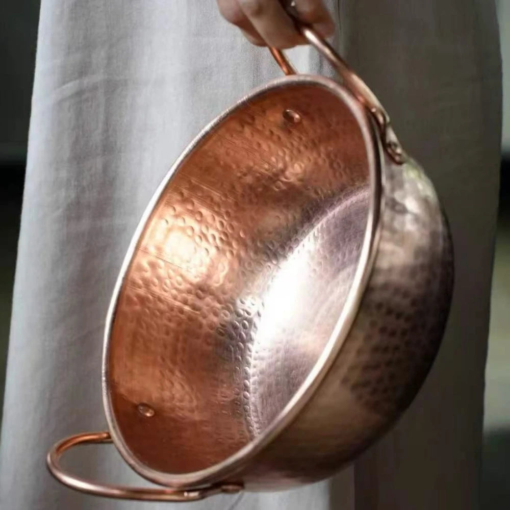 Olla de cobre vintage, olla de comida para acampar, utensilio de cocina, estofado de macarrão y estofado, textura de martillo hecha a mano, olla de mano de 20 cm