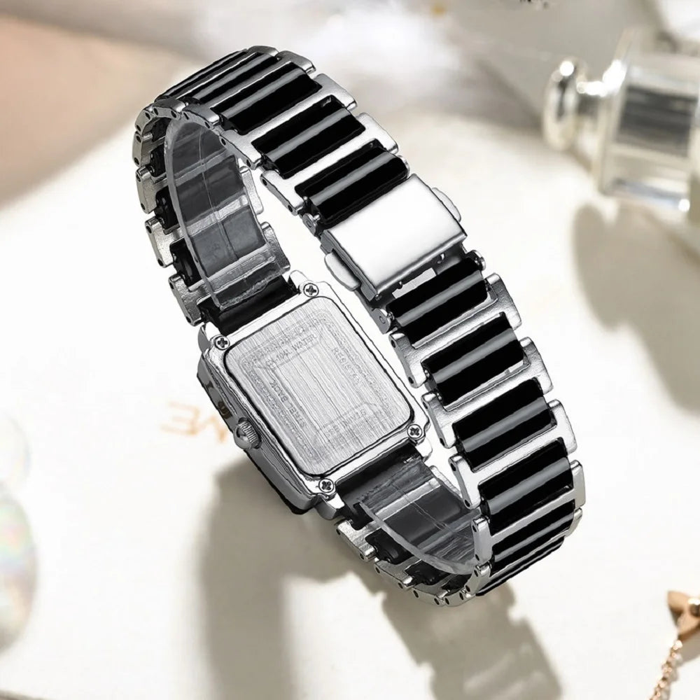 Marca de lujo CHENXI, reloj elegante para mujer con diamantes de imitación, blanco, plateado, pulsera de cerámica Simple y elegante, reloj de pulsera informal de cuarzo para mujer