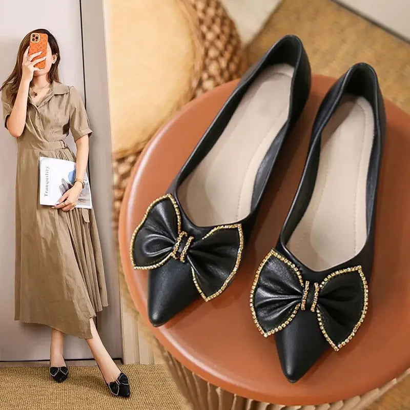 Zapatos planos con punta puntiaguda y lazo para mujer, calzado de oficina con tacón en promoción, estilo coreano, Popular, para vacaciones, Social, calzado para mujer joven